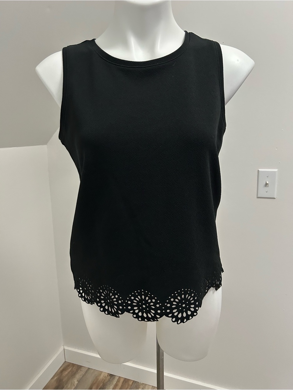 Ann Taylor Loft Tank Top Black Medium Petite dressy lace business